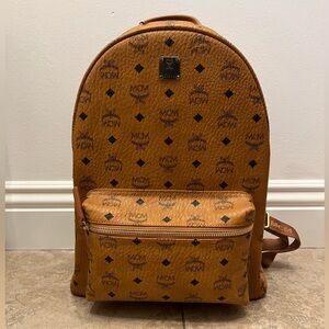 MCM Medium Stark Side Studs Backpacks in Visetos Cognac